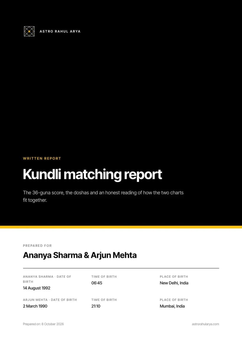 Cover of the Kundli matching report PDF